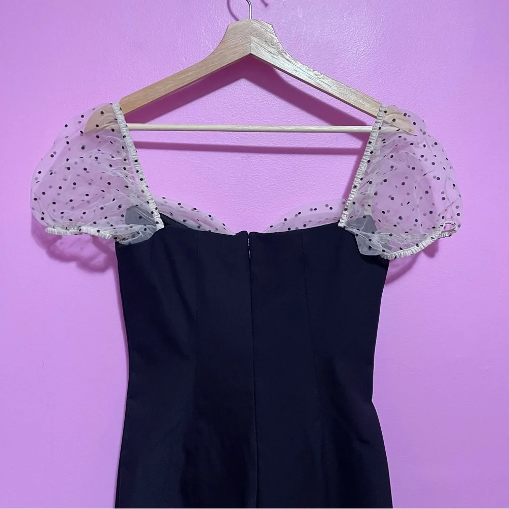 Camila Coelho Heirloom Tulle Puff Sleeve‎ Mini Dress Small Black Flocked Dot - Picture 10 of 12